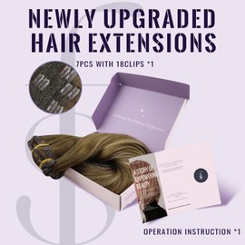 Fshine 14 Inch Hair Extensions Clip in Balayage Dark Brown with Ash Blonde Hair Extensions Clip in Hair Extensions Real Human Hair Clip in Real Hair Extensions Double Weft 7pcs 120g