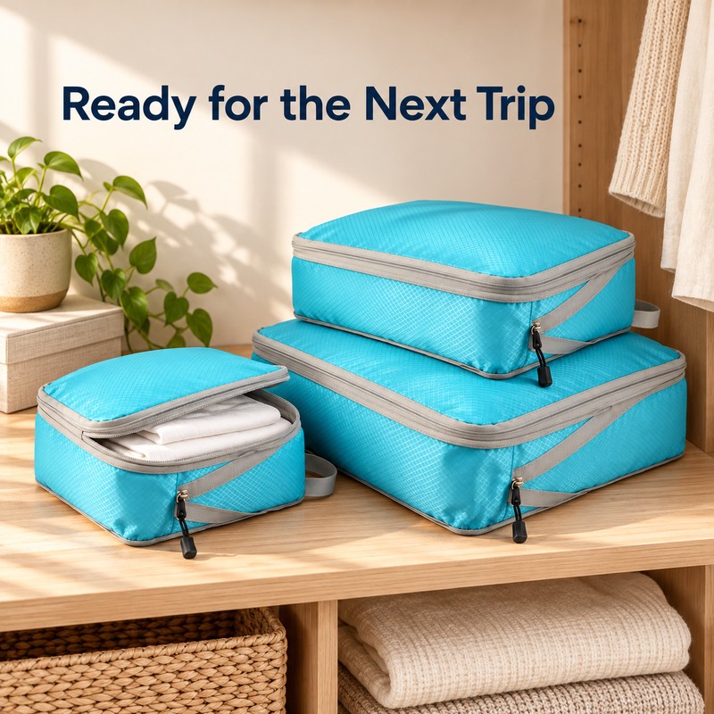 Compression Packing Cubes Set for Travel – Foldable Nylon Zipper