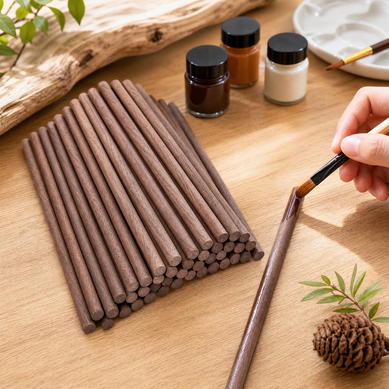 24 Pcs Wooden Dowels for Crafts, 10 mm Walnut Wooden
