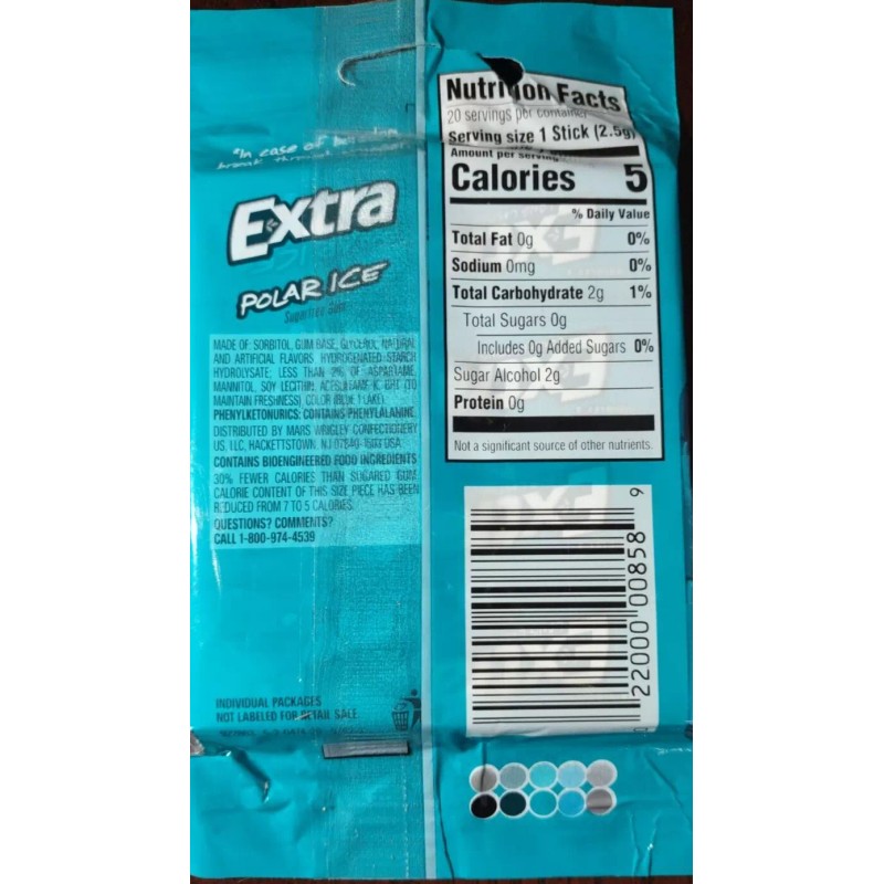 Wrigley's Extra Polar Ice Gum-1pk of 4ea 5 Stick Packs-Brand