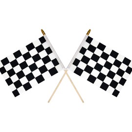 2Pcs 8x12 Inch Checkered Flags Black and White Racing Flags on Stick, Formula One F1 Racing Flag Hand Held Stick Flags NASCAR Flags with Kid-Safe Spear Top, Children's Party Decoration