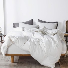 MooMee Pre-Washed Cotton Duvet Cover Set Super Soft Breathable Durable - Perfectly Casual Linen Look but Luxurious Feel (Heathered Off White, Queen)