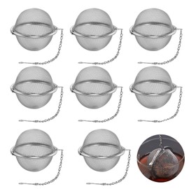8 Pcs Stainless Steel Tea Strainer Set, Fine Mesh Tea Infuser with Extended Chain Hook, Tea Ball Infuser for Loose Leaf Tea, Spices, Seasonings, Herb Filter, Fruit Squeeze