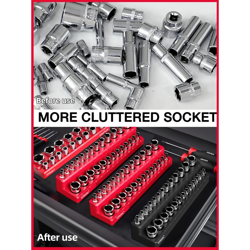 SUNBABA 8-Piece Magnetic Socket Organizer Set,1/2", 1/4" and 3/8" SAE