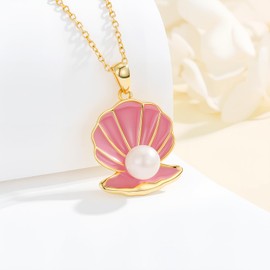 WSX Seashell Pendant Necklace Vintage 18CT Gold Plated 925 Sterling Silver Pearl Ocean Beach Jewellery Valentines Day Birthsday Gifts for Women Wife Mother
