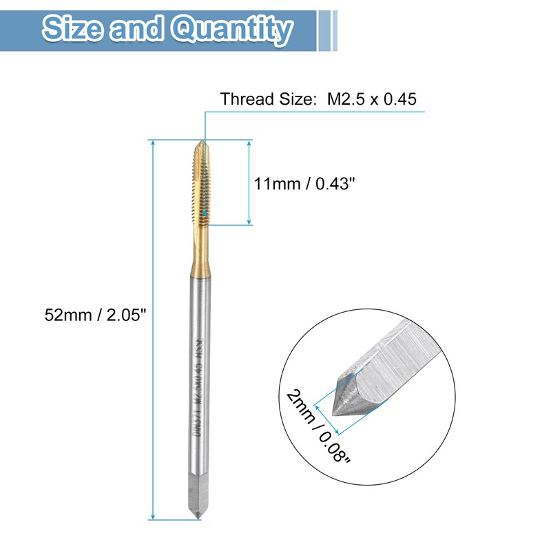 sourcing map Spiral Point Plug Threading Tap M2.5 x 0.45