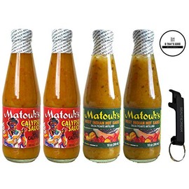 Matouk's West Indian Hot Sauce and Calypso Sauce 10 Ounce (Pack of 4) with Keychain Bottle Opener in Sealed O Datz Good Packaging (Pack of 4)