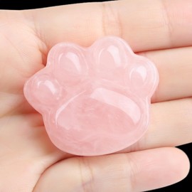 MAIBAOTA Rose Quartz Healing Crystals Cat Paw Worry Stone for Anxiety Stress Relief Cute Pocket-Sized Emotional Support Gifts for Crystal Cat Pet Lovers Women Men (Pink)