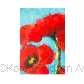Red Poppy Peddler ACEO ATC Art Card Watercolor Print Signed Floral Flowers Flower Poppy Poppies