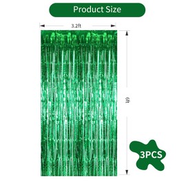 TONIFUL 3Pcs Green Metallic Tinsel Foil Fringe Curtains,3.28ft x 6.56ft Green Photo Booth Backdrop Streamer Curtain,Photo Booth Props,Ideal for Bachelorette,Birthday,Christmas,New Year Party Decor