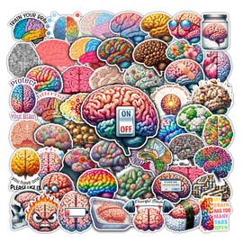 WESILY Pack 50 PCS Brain Stickers Cartoon Colorful Vinyl Decal Waterproof Sticker Decorations Water Bottles Scrapbook Journaling Laptop Bumper Phone Hard Hat Gifts for Kids Teens Adults