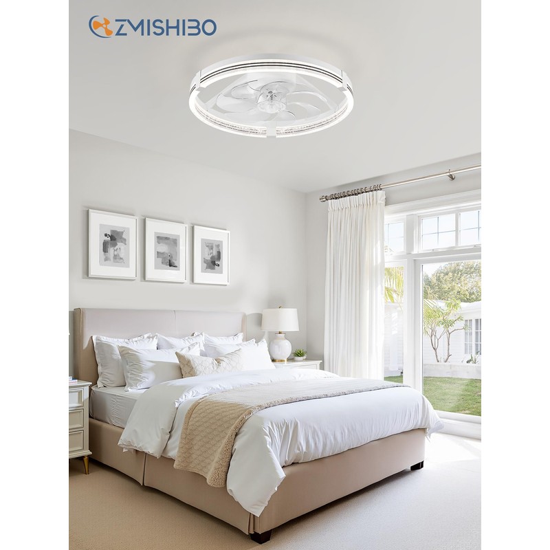 ZMISHIBO Low Profile Ceiling Fans with Lights, Flush Mount Modern
