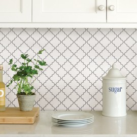 In Home NH2360 Quatrefoil Peel & Stick Backsplash Tiles, White and Off-White
