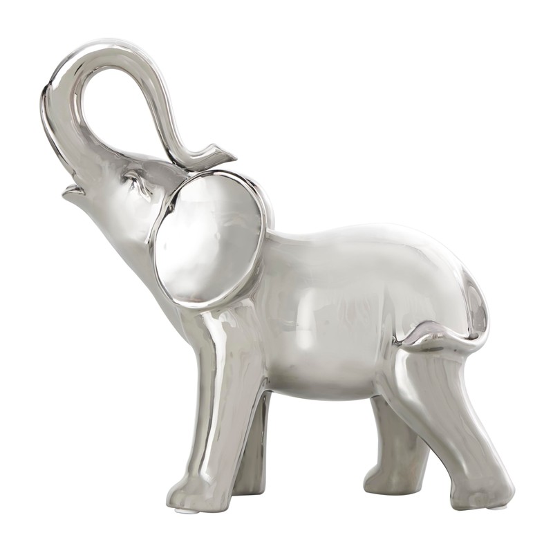 Deco 79 Ceramic Elephant Decorative Sculpture Standing Home Decor Statue,