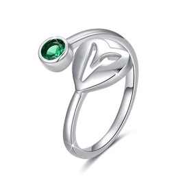 Vegan Rings for Women 925 Sterling Silver Green Symbol Open Rings for Vegetarian Women Vegan Gifts Adjustable Ring Size 8