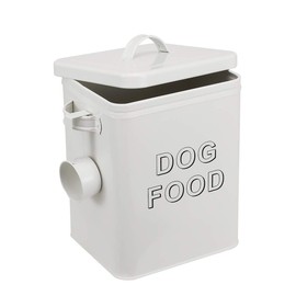 Pethiy airtight Dog Treat container bin and DOG Food Storage Tin with Lid With Handle |4-5 lbs Capacity | Serving Scoop Included -White