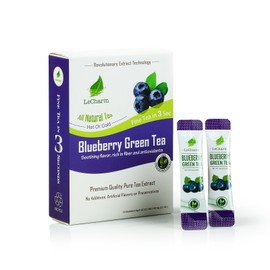 Blueberry Green Instant Tea on the Go LeCharm 100% Natural Tea Extract, Unsweetened Drink Instant Crystallized Tea Powder for Pure Water, Iced Tea and Hot Tea(10 Sachets)