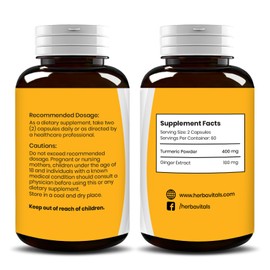 HerbaVitals Turmeric and Ginger Supplement(120 Capsules) - 500mg |Best Turmeric with Ginger Capsules 60 Days Supply