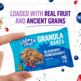 Cooper Street Granola Bakes - Chewy Breakfast Granola Bars with Chia, Flax, Buckwheat and Oats in Delicious Blueberry Pomegranate Flavor | Individually Wrapped Breakfast Snack Bars | 12 oz | 1 Pack