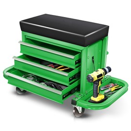 Auto Dynasty 3-Drawer Mechanic Rolling Seat, 350 LBS Capacity Roller Garage Shop Seat with Storage Tool Tray for Workshop, Repair Shop, Warehouse, Green