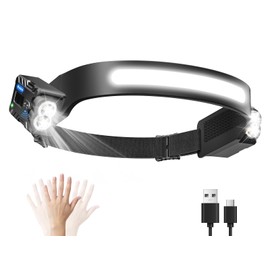 Diboniur Torcia Frontale LED, 8 Modalità, IPX4, Sensore e 340°