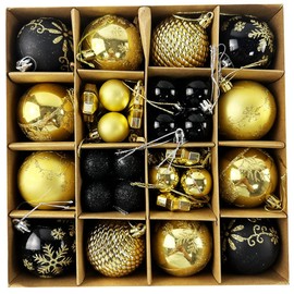 44 PCS Christmas Tree Decorations Baubles Set Shatterproof Hanging Christmas Ball Ornaments for Xmas Tree, Christmas Decoration, Black Gold Baubles