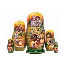 Golden Cockerel Made in Russia Frost on The Pumpkin Nesting Doll 5pc./6" aka Fall Collection Collectible Babushka Russian Doll 100% Guaranteed!