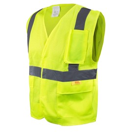 New York Hi-Viz Workwear RK Safety 8512 High Visibility Safety Vest with Reflective Strips and Pockets - ANSI/ISEA Standard- Class 2 (Small, Neon Yellow)