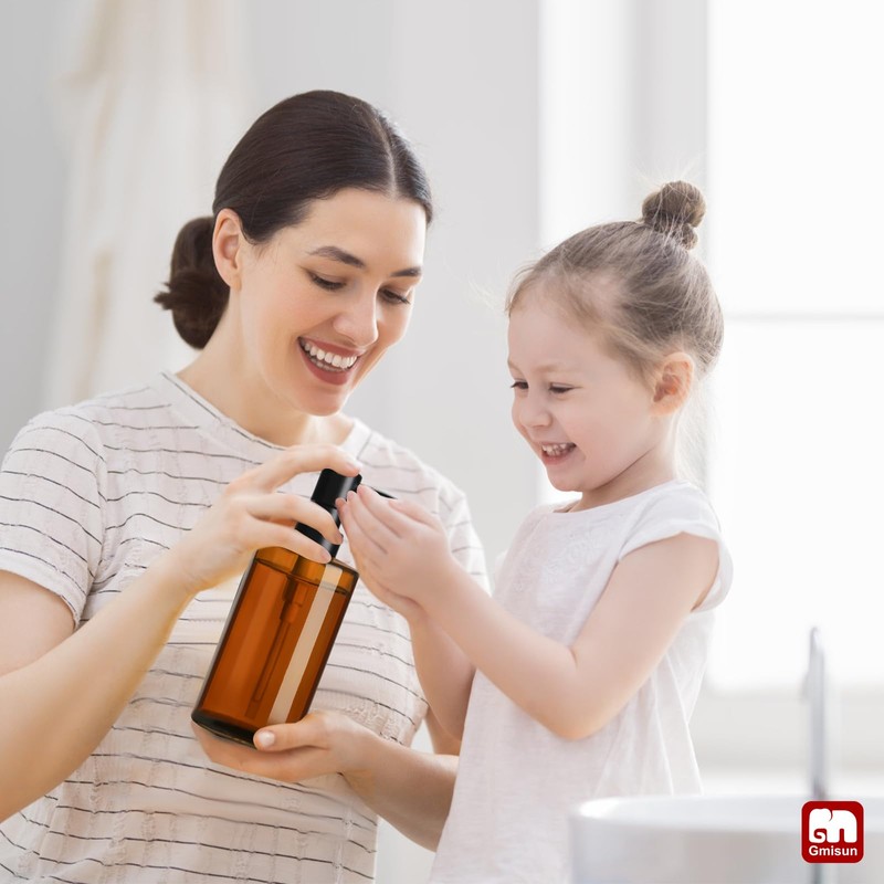 GMISUN Amber Glass Soap Dispenser, Hand Soap Dispenser for Bathroom,