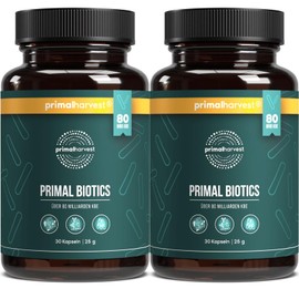 Primal Harvest ® Biotics - 2 Pack - 60 Capsules - 15 Bacterial Strains - 80 Billion CFU + Inulin and Live Cultures - Laboratory Tested - Gastric Juice-Resistant Capsules