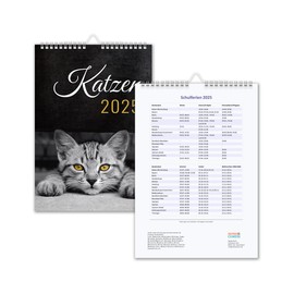 Calendar 2025 Cat Wall Calendar DIN A4 Cat Calendar with School Holidays Cat Motif Black