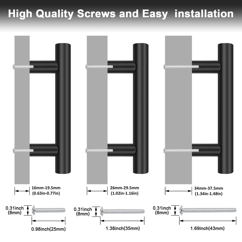 Probrico 15 Pack Black Kitchen Cabinet Handles,Hole Centers (64mm) 2.5
