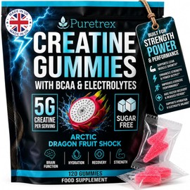 Puretrex Creatine Monohydrate Gummies 5000mg, Sugar Free Formula, 120 Count