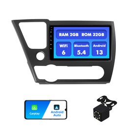 2+32G Android 12 Double Din Car Stereo for Honda Civic 2013-2015 with 9 Inch Touchscreen Radio Built-in Wireless Carplay/Android Auto/GPS/Bluetooth/FM/AUX-in/SWC/Backup Camera (with Air Outlet)