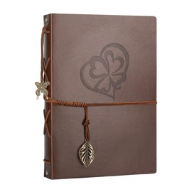 AIOR Leather Scrap Book Photo Album, Refillable Scrapbooking Album Vintage Memory Book Black Pages, Anniversary Birthday Christmas Gift for Women Mom Girl, Clover