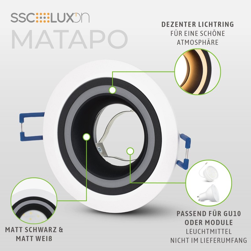 SSC-LUXon Matapo Design Recessed Ceiling Spotlight with Light Ring Socket