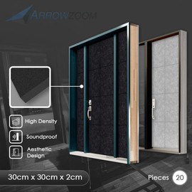 Arrowzooom 20 Black Self-Adhesive Door Kit PRO Polyester Foam Panels Peel and Stick Music Recording Studio Soundproof Noise Reduction -40db Thick Acoustic Treatment Fire Retardant 12x12x0.78in 1244