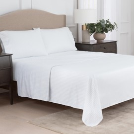 MARTHA STEWART 100% Egyptian Cotton 3-Pc Sateen Sheet Set, 400 TC, Light Blue/White, 1 Flat and 1 Fitted Sheet, 1 Std Pillowcase, Soft and Breathable, Premium Printed Home Decor Bed Sheet, Twin Size