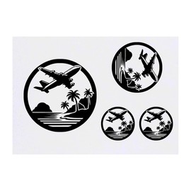 4 x 'Jet Plane Over Tropical Island' Temporary Tattoos - Water Resistant, Skin-Safe, Non-Toxic Transfers, Mixed Sizes (TO00075806)