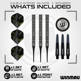 WINMAU – Michael Van Gerwen MvG Signature Edition - 18g Barrel / 20g Full Weight - 90% Tungsten - Professional Soft Tip Darts Set with Dart Flights and Stems (Shafts)