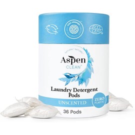 Unscented Laundry Pods by AspenClean, New and Improved Packaging, Zero Plastic, EWG Verified™, Vegan, Non-Bio, Hypoallergenic Natural Laundry Detergent - 36 Count
