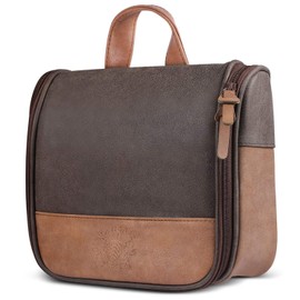 Hanging Toiletry Bag for Men VANCASE Vintage Leather Shaving Dopp Kit Medium Waterproof Travel Bathroom Bags Portable Shower Organizer