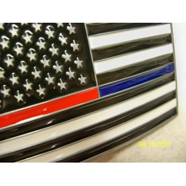 Unbranded Glossy,  U.S.A. Flag, Dual Blue + Red Line, Police + Fireman metal belt Buckle