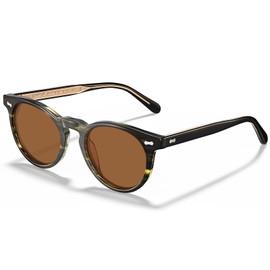 CARFIA CA5506 Men's Sunglasses Polarised Round Vintage Acetate Design UV400 Protection Cat 3 Sunglasses for Driving and Travel, A3- Green Frame- Brown Lenses