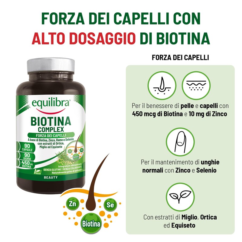 Equilibra Biotina Altodosata 450 mcg, per Capelli e Unghie, con