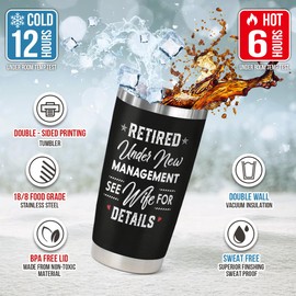 Veryhomy Retirement Gifts For Men - Retired Under New Management See Wife For Details Tumblers, 20 Oz Coffee Tumbler For Husband Dad Coworker, Funny Leaving Job Gift, Quitter, Stainless Steel Tumbler