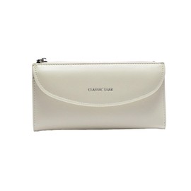 Women's Long Wallet, Thin, Slim, Compact, Cover, Thin, Zipper, Bill Compartment, white