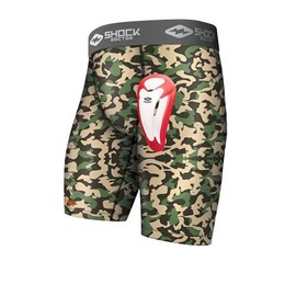Shock Doctor Boys Compression Shorts w/Bio-Flex Supporter Cup, USA Camo, XLarge