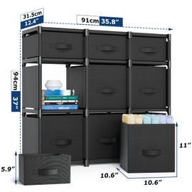 Mavivegue 9 Cube Storage Organizer, Closet Organizers and Storage, Cube Storage Shelf, Easy to Assemble with Storage Drawers, DIY Closet Cube Organizer for Living Room, Bedroom, Dorm Room-Black