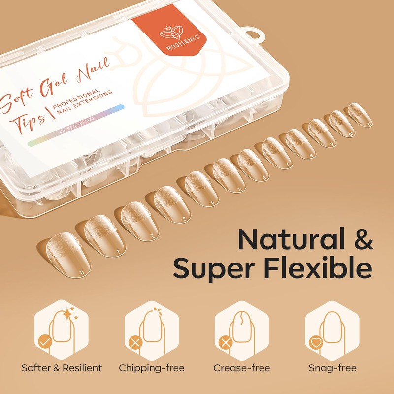 Modelones Nail Tips, 216 Pieces, Full Cover Nail Tips Set,